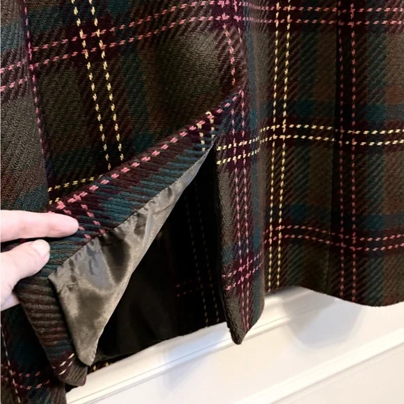 Talbots Wool Blend Olive Green Plaid Coat Petite Medium Like New - Picture 8 of 13